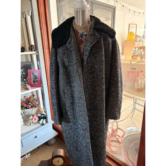 Vintage Karakul Collar Tweed Swing Coat Fully Lined Rare Plus Size XL/2XL - Picture 2 of 7